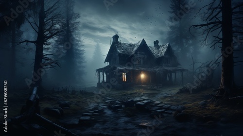 scary house in mysterious horror forest Generative AI