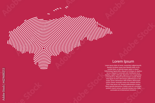 Honduras map country from white futuristic concentric circles on red viva magenta background