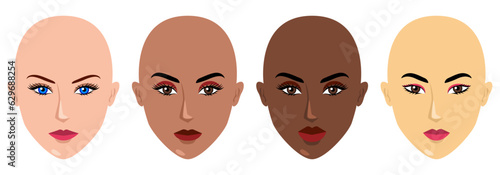 Simple flat vector illustration of beautiful women faces of various races