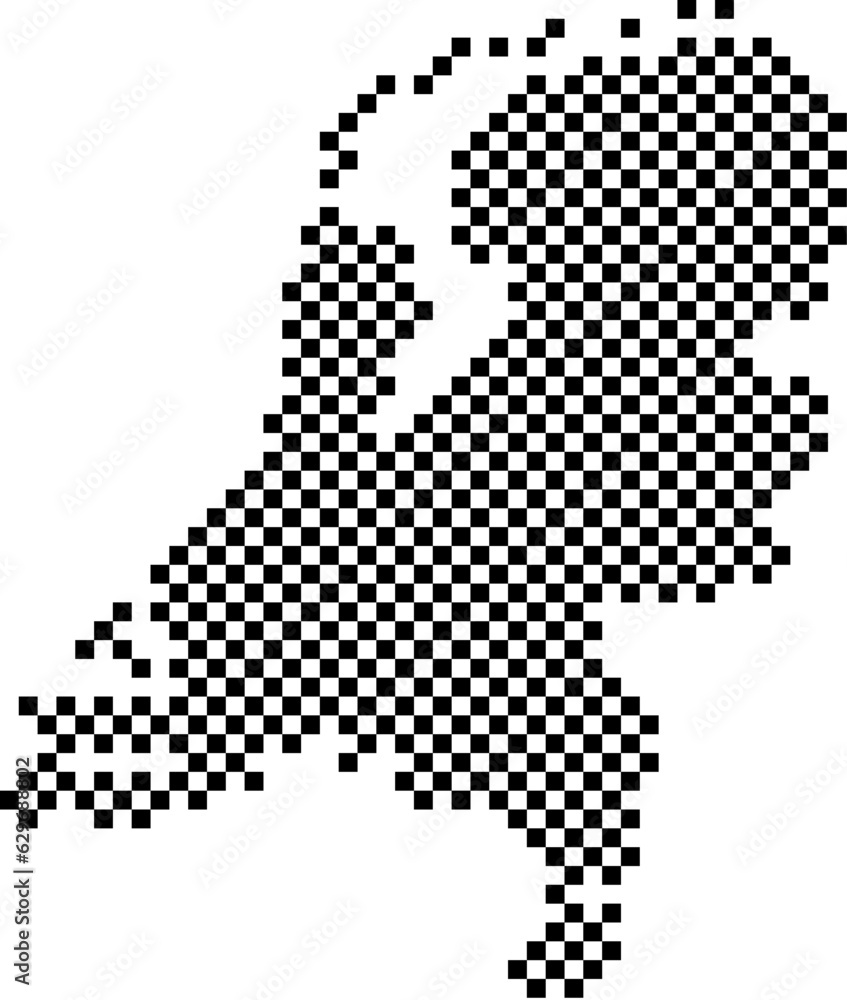 Netherlands map country from checkered black and white square grid pattern