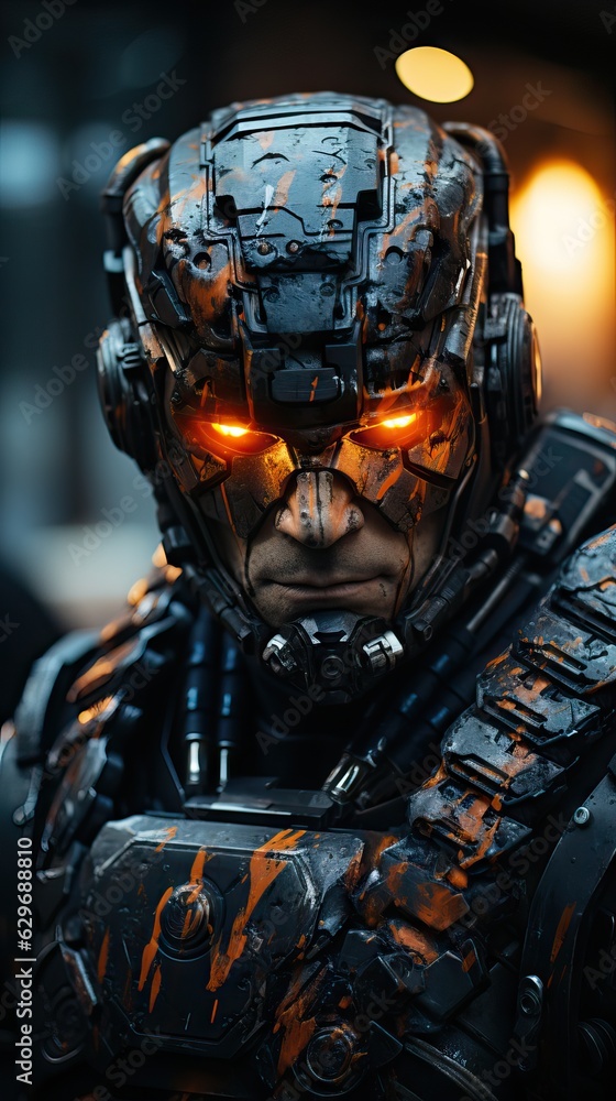 Cyber armored warrior, final boss videogame style enemy. Cyber armored warrior, final boss videogame style enemy.