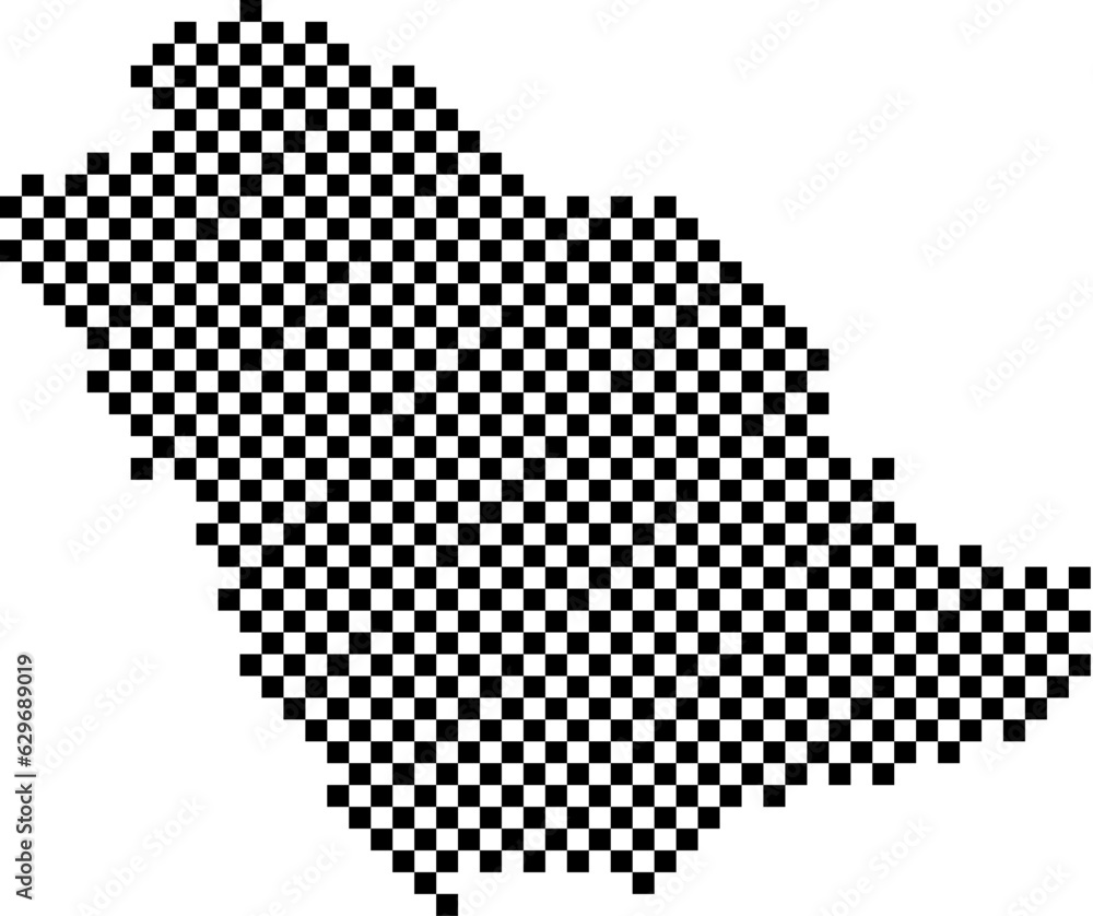 Saudi Arabia map country from checkered black and white square grid pattern