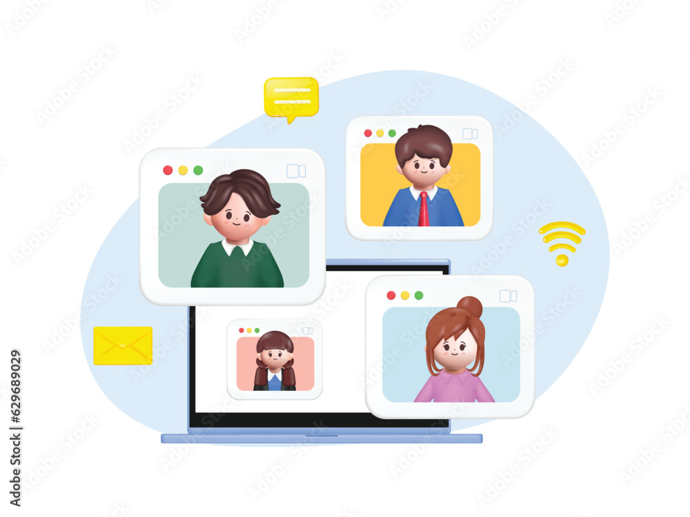 3d cartoon people concept Online Meeting, Virtual Conference Video call. 3d cartoon people concept Online Meeting, Virtual Conference Video call.