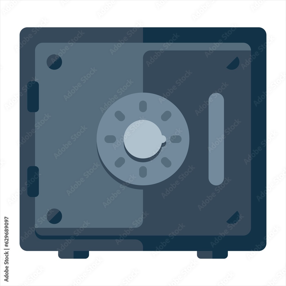 Metal bank safe vector icon in a flat style. Closed safe isolated on a colored background.Flat concept safe icon with shadow. Safe icon vector. Safe illustration. Safe icon flat.