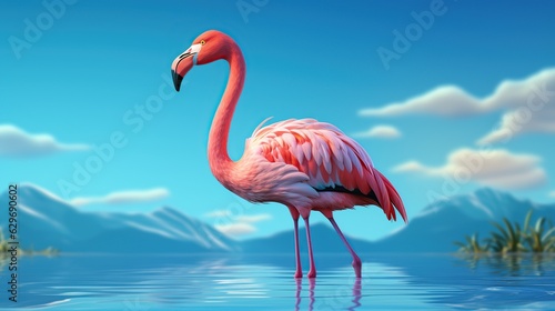 flamingo isolated on blue background