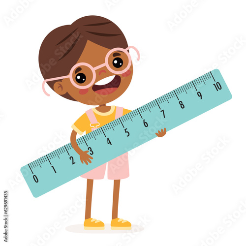 Cartoon Student Carrying Big Ruler