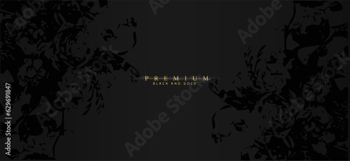 Total black luxury background. Stylized flower bouquet, silhouette art, dark background. Elegant banner, invitation,  deluxe brochure.