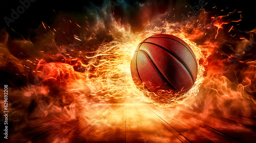 fire red basketball ball, fire flames, energy and power, made with Generative AI © edojob