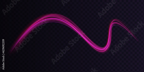 Multicolored neon swirl. The effect of moving at the speed of light. Easy trail. Shiny wavy path. Vector.