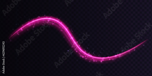 Multicolored neon swirl. The effect of moving at the speed of light. Easy trail. Shiny wavy path. Vector.
