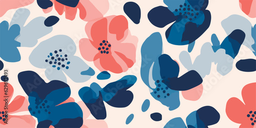 Modern minimal abstract floral shapes pattern. Collage contemporary print. Fashionable template for design.