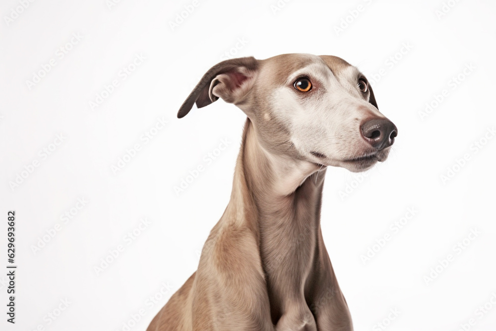 Portrait of Greyhound dog on white background