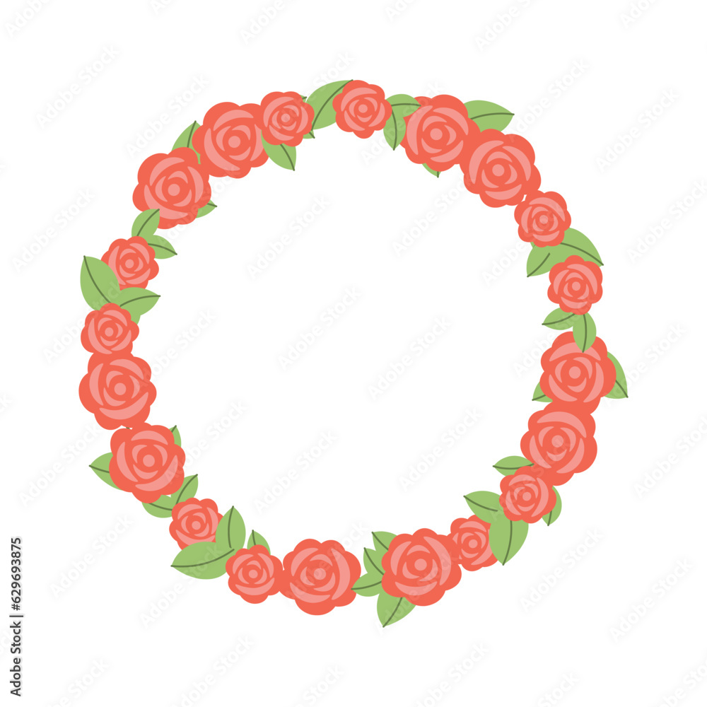 Hand drawn red roses wreath. Vector illustration. Simple flat style. Hand drawn red roses wreath. Vector illustration. Simple flat style.
