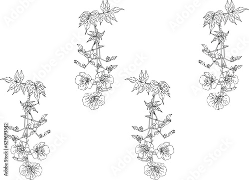  Flowers and leaves in vintage style, seamless pattern.
