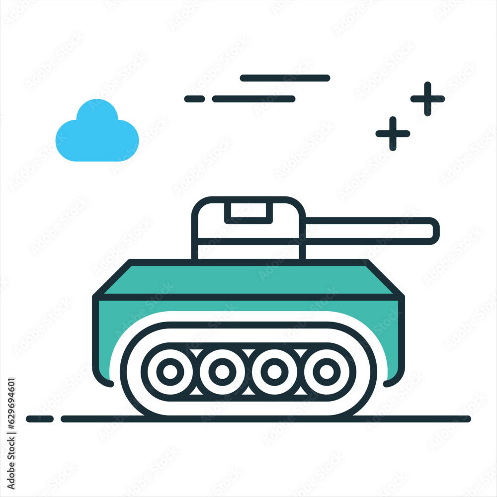 old simple tank green color flat style. vector image stock.tank icon. Outline style icon design isolated on white background