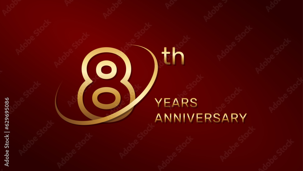 8th anniversary logo design in gold color isolated on a red background, logo vector illustration 8th anniversary logo design in gold color isolated on a red background, logo vector illustration