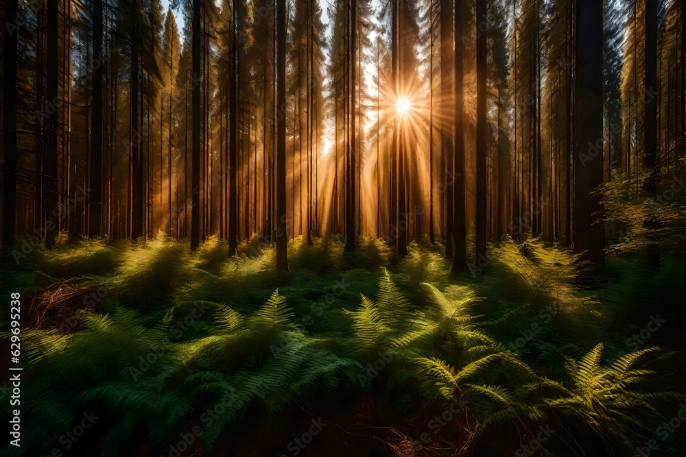 sun shining through forest