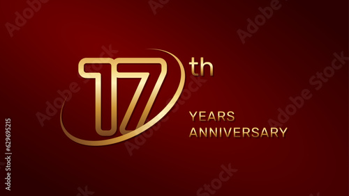 17th anniversary logo design in gold color isolated on a red background, logo vector illustration