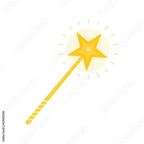 Golden magic wand with a star flat vector illustration