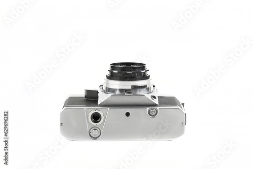 Very rare old 35 mm SLR camera on white background.