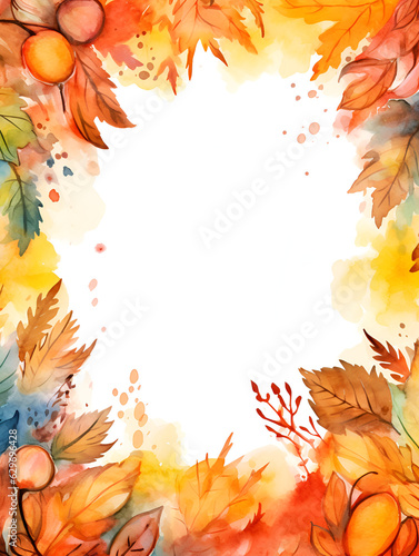 Aquarelle frame illustration with golden autumn leaves with white copy space inside  ai generated