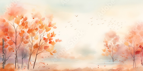 Watercolor illustration with autumn trees  fall background  ai generated