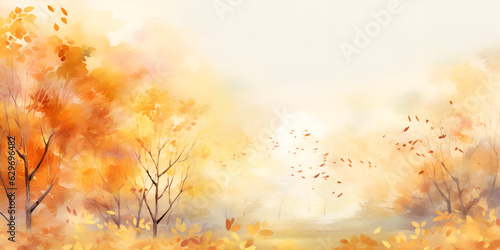 Watercolor illustration with autumn trees  fall background  ai generated