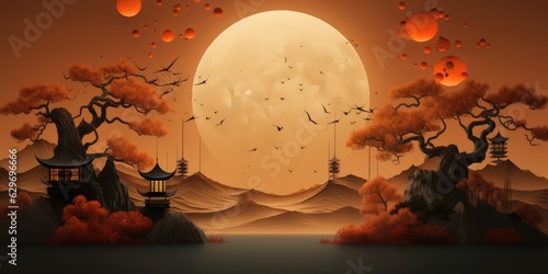 Oriental Asiatic background, Chuseok, Midautumnfestival. Generative AI photo