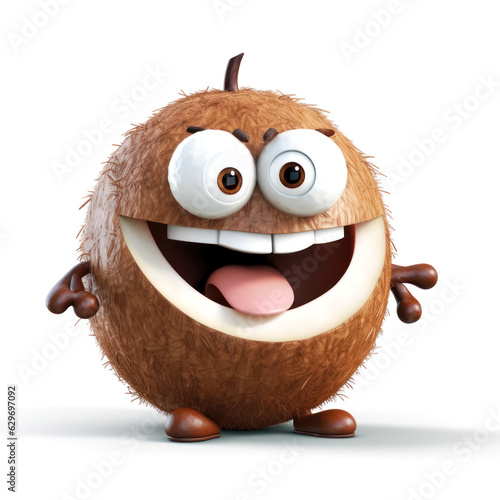 cheerful and funny Coconut character on a white background. 