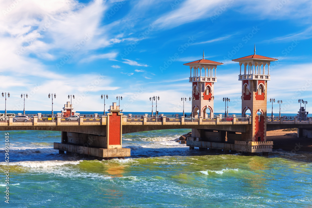 Stanley Bridge in Alexandria, beautiful view from the sea harbour, Egypt