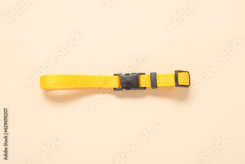 Yellow pet collar on color background
