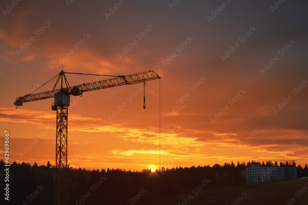 Tower cranes at construction site created with Generative AI technology Tower cranes at construction site created with Generative AI technology