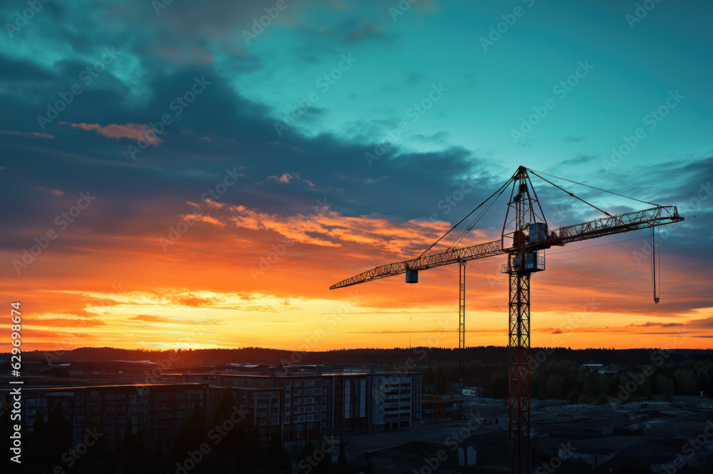 Tower cranes at construction site created with Generative AI technology