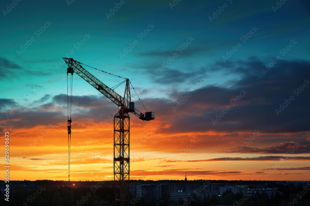 Tower cranes at construction site created with Generative AI technology Tower cranes at construction site created with Generative AI technology