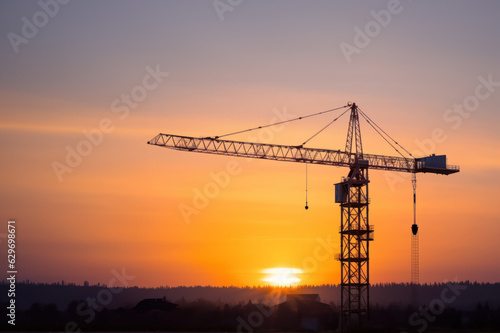 Tower cranes at construction site created with Generative AI technology