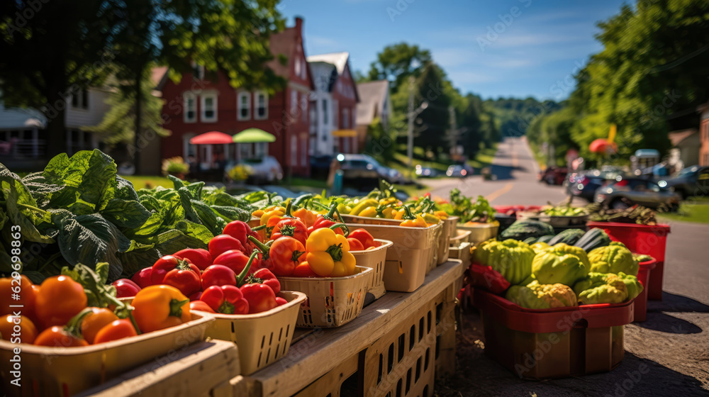 Small farmers market and produce stand, generative AI Small farmers market and produce stand, generative AI