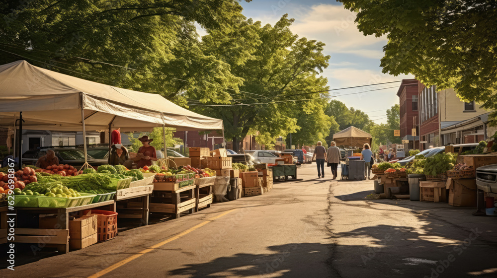 Small farmers market and produce stand, generative AI Small farmers market and produce stand, generative AI