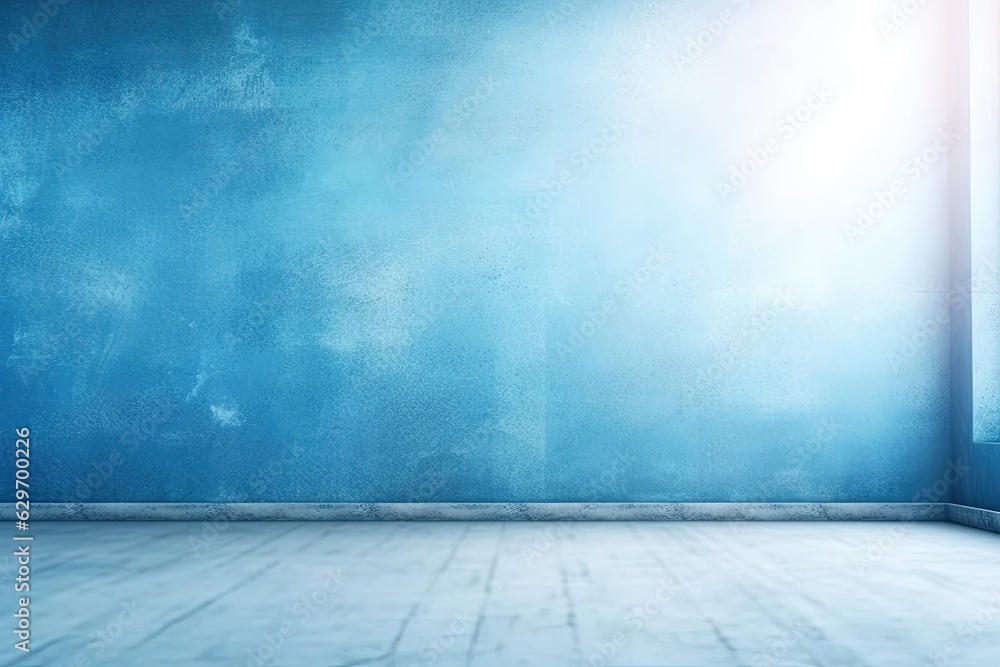 Serenely Lit: Empty Blue Studio Room with Gentle Sunlight (Generative AI) Serenely Lit: Empty Blue Studio Room with Gentle Sunlight (Generative AI)