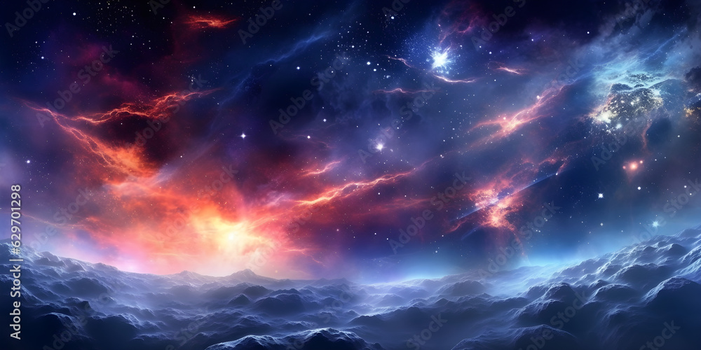 Beautiful cosmic space background wallpaper illustration, Big planet on the sky
