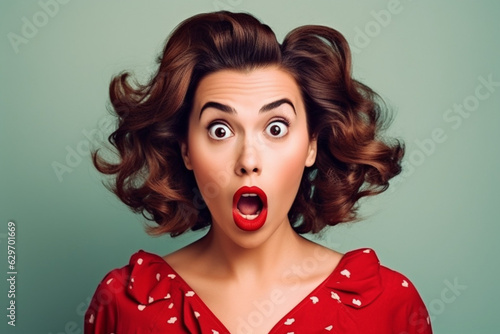 Surprised woman with a pin-up hair style. AI generated photo