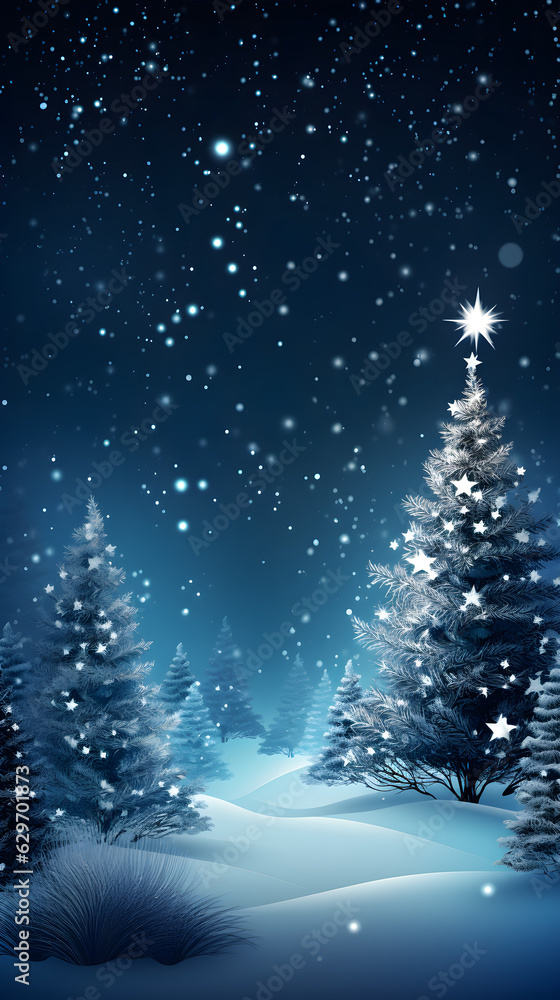 Blue Christmas tree with snow, phone wallpaper, vector illustration, Generative AI