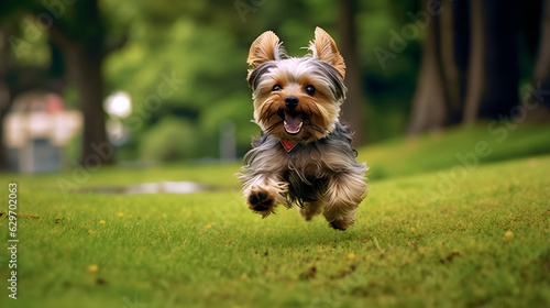 yorkshire terrier on the green grass © PNG River Gfx