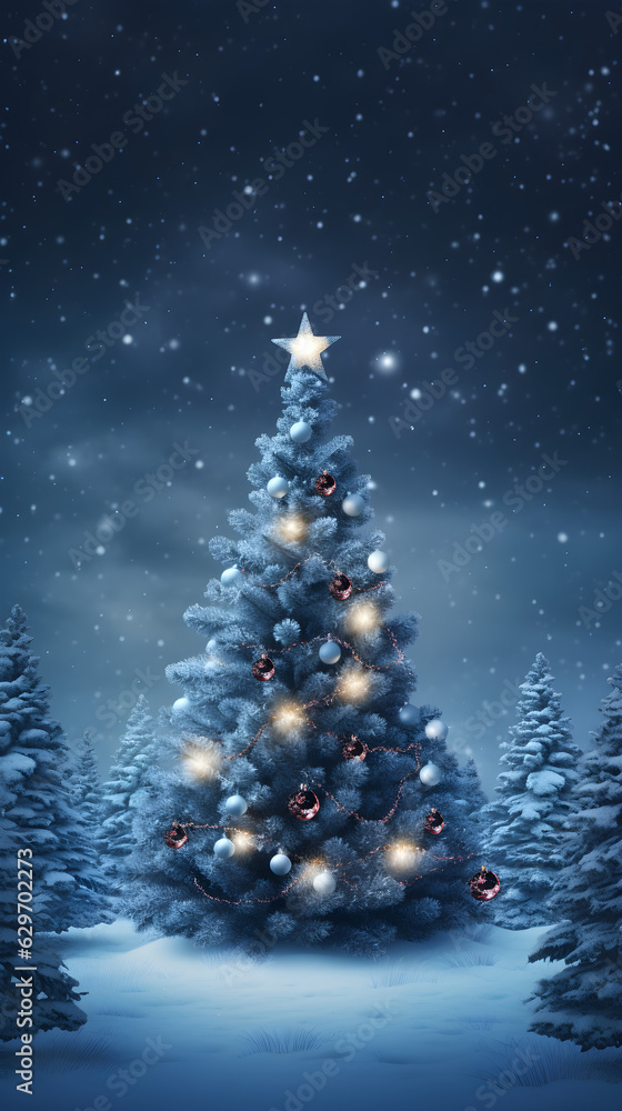 Christmas Tree, Snow Merry Christmas, mobile phone wallpaper, Generative AI