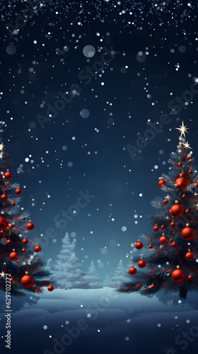 Christmas Tree with red decoration, Snow Merry Christmas, mobile phone wallpaper, Generative AI