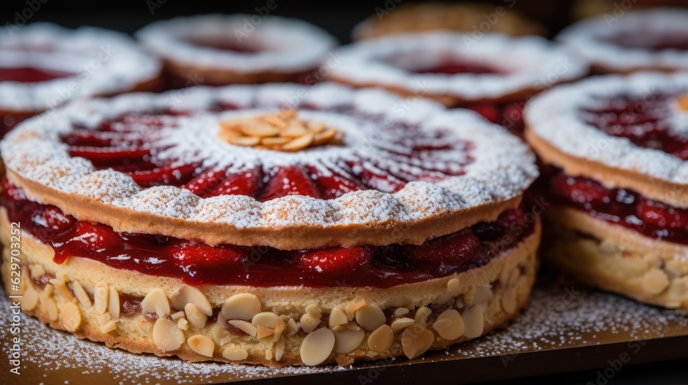 Close up of a Linzer Torte cake in a bakery - food photography Close up of a Linzer Torte cake in a bakery - food photography