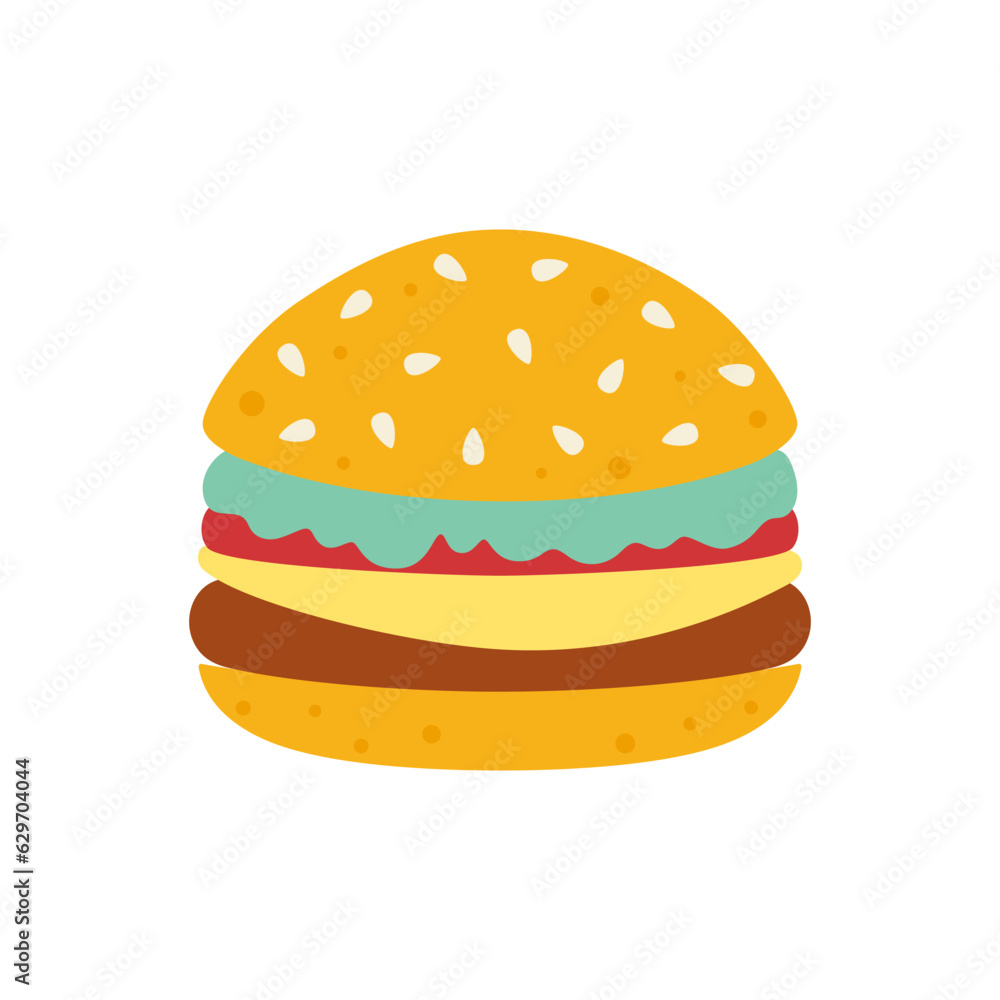 flat vector illustration of burger isolated on white