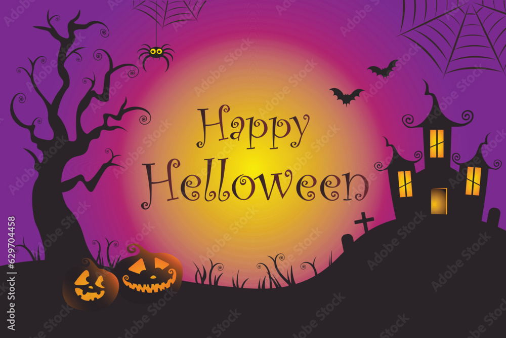 Happy Halloween Spooky Nighttime Scene Horizontal Background