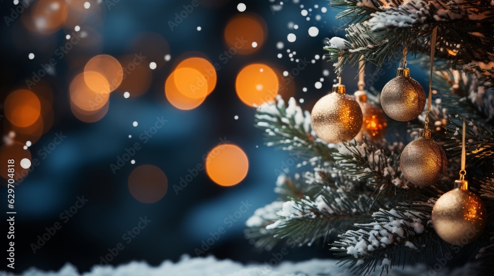 Obraz premium Blurred winter background with Christmas decorations. Generative AI