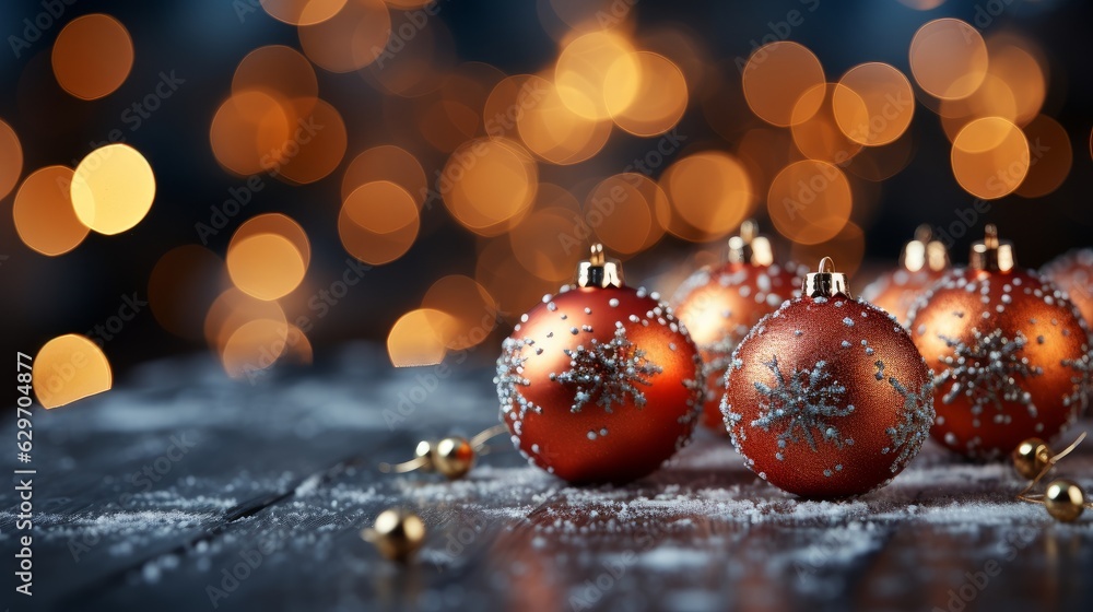 Fototapeta premium Blurred winter background with Christmas decorations. Generative AI