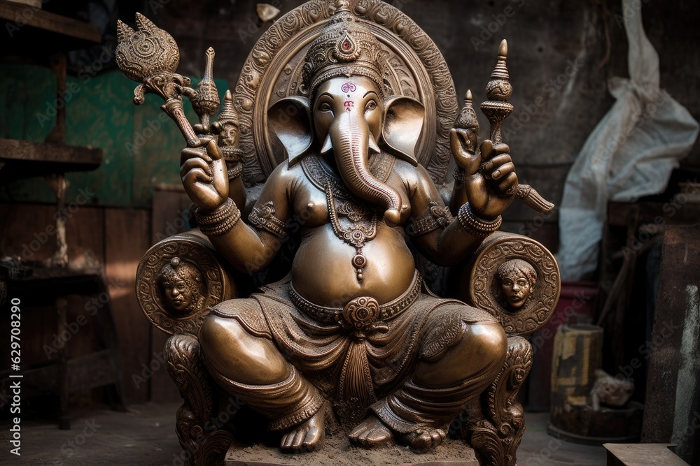 Ganesha, the Hindu god with dancing mice., generative IA